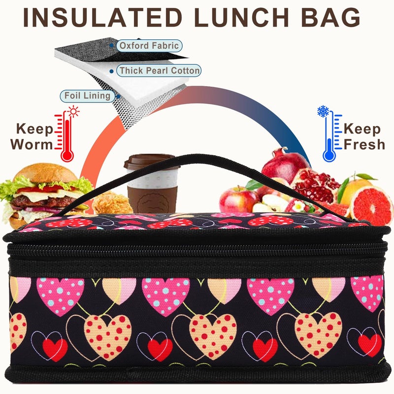 FlowFly Small Lunch box Insulated Soft Bag Mini Cooler Back to School Thermal Meal Tote Kit for Kids, Girls, Boys,Women,Men, Heart - Image 3